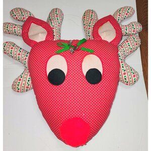 Large Handmade Red & White Polka Dot Reindeer Pillow Christmas Decor Mid Century